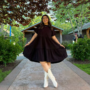 Tiered Shirt Dress - Black