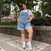Denim Overall Shorts - Light Wash with Bees