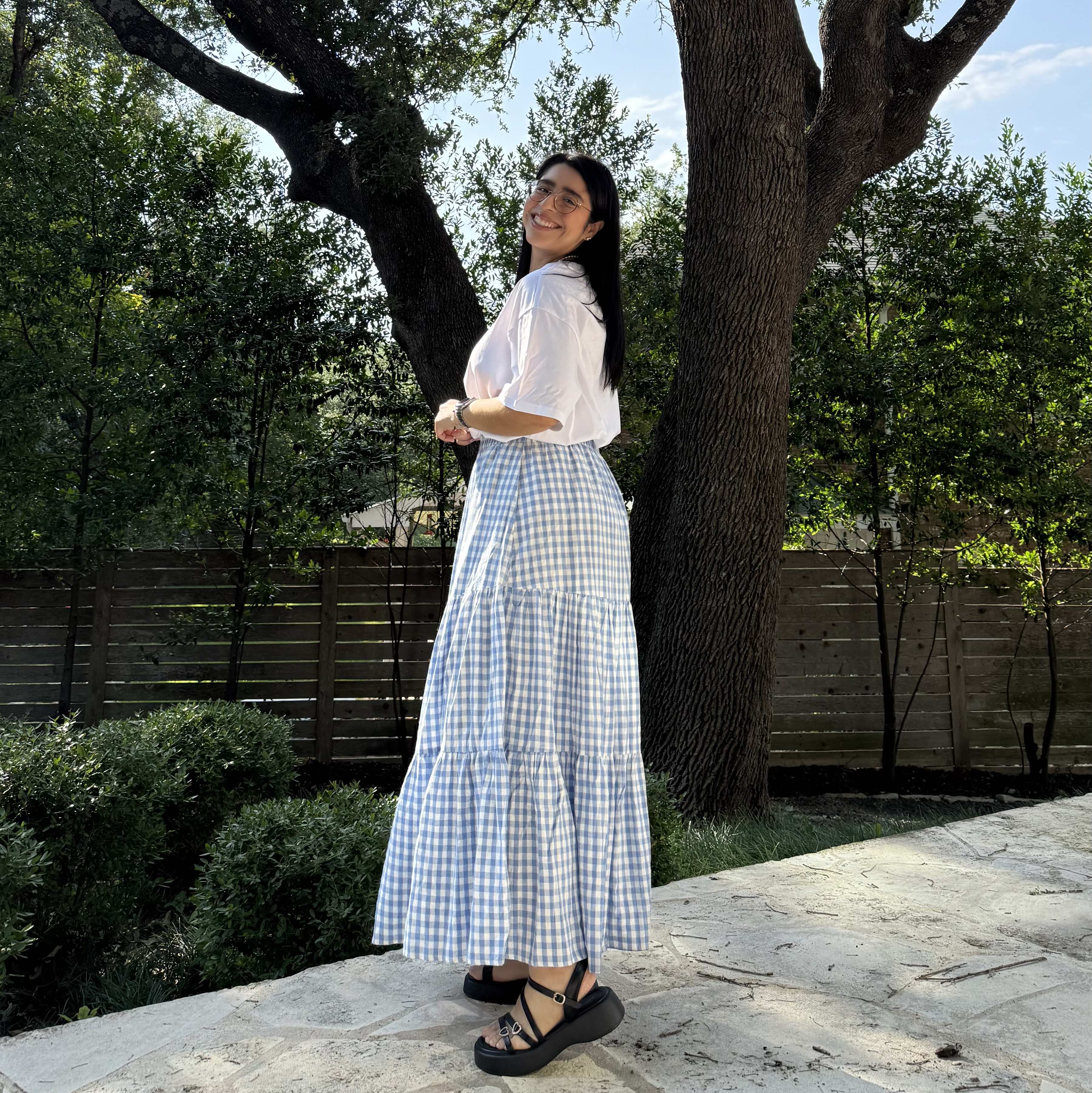 Gingham Long Skirt - Sky *Clearance Sale*