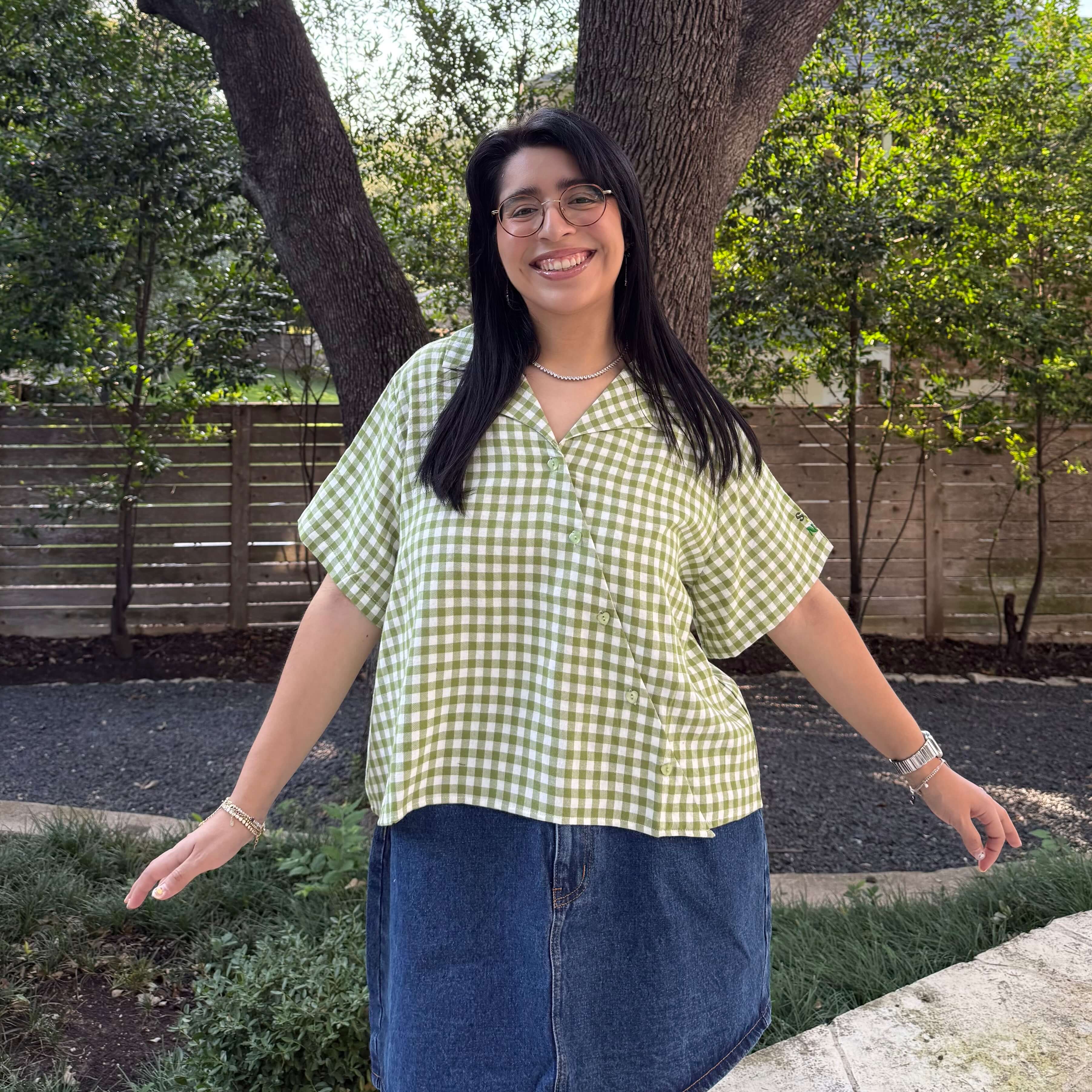 Diagonal Button-Up - Matcha Gingham